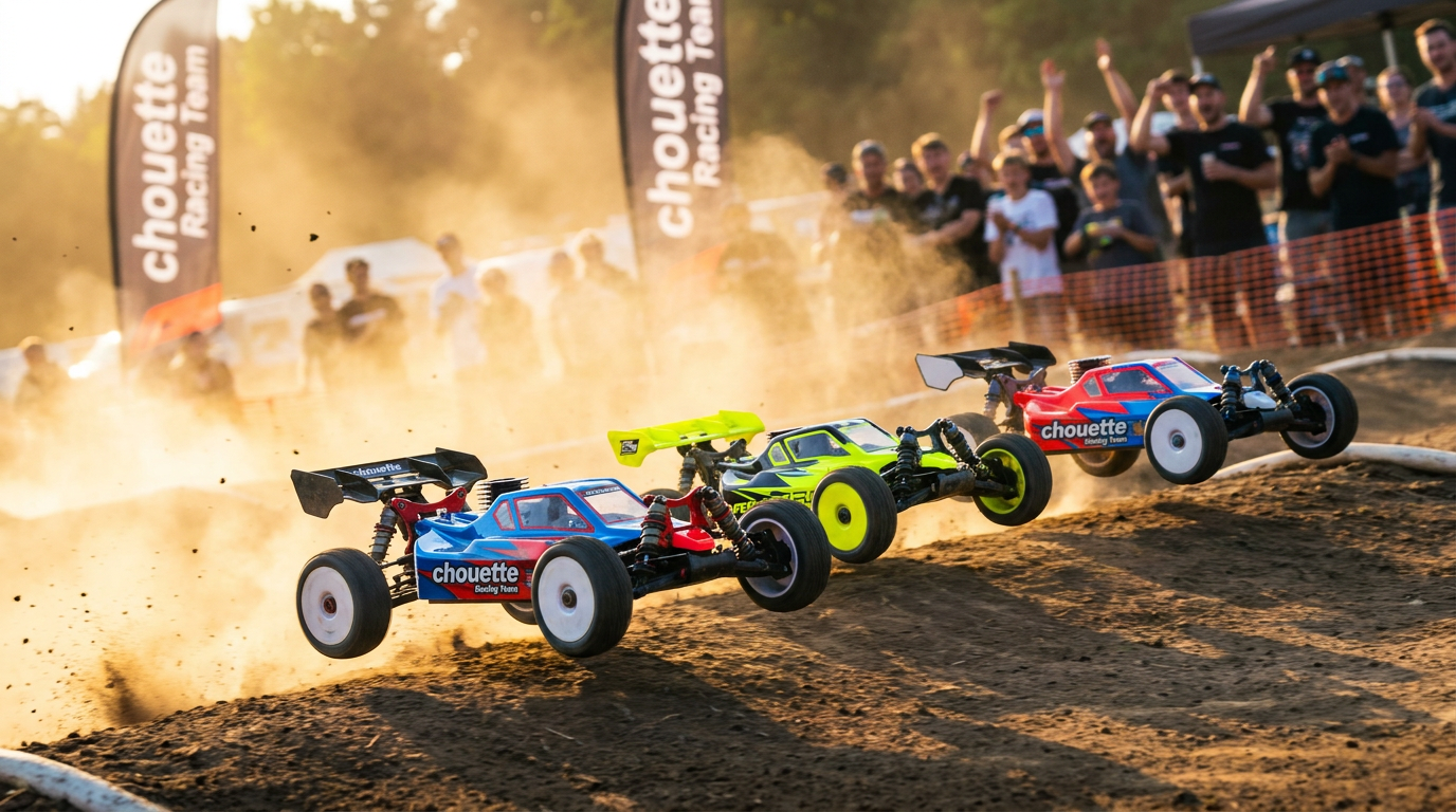 レース本番 ― 土煙を上げて疾走するRC車